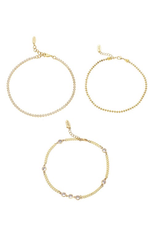 Simple Beauty Set of 3 Cubic Zirconia Anklets in Gold