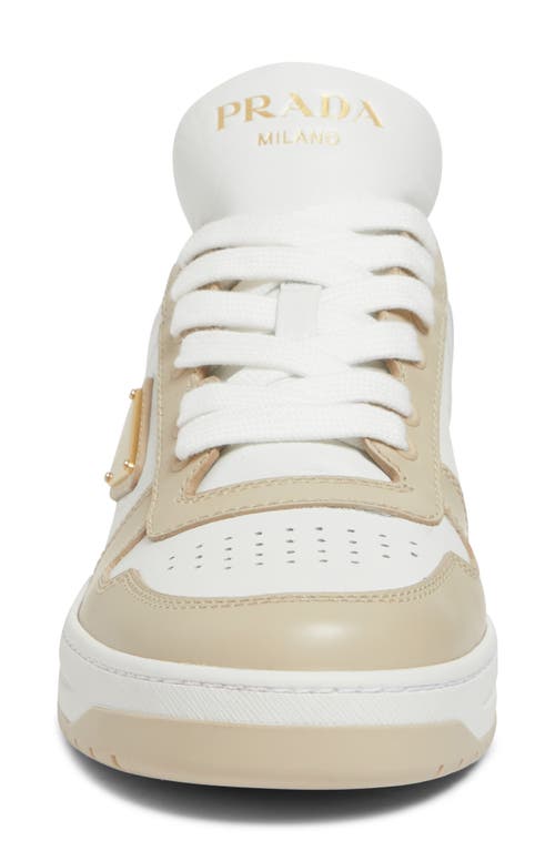 Prada Downtown Logo Low Top Sneaker In Bianco/ Deserto