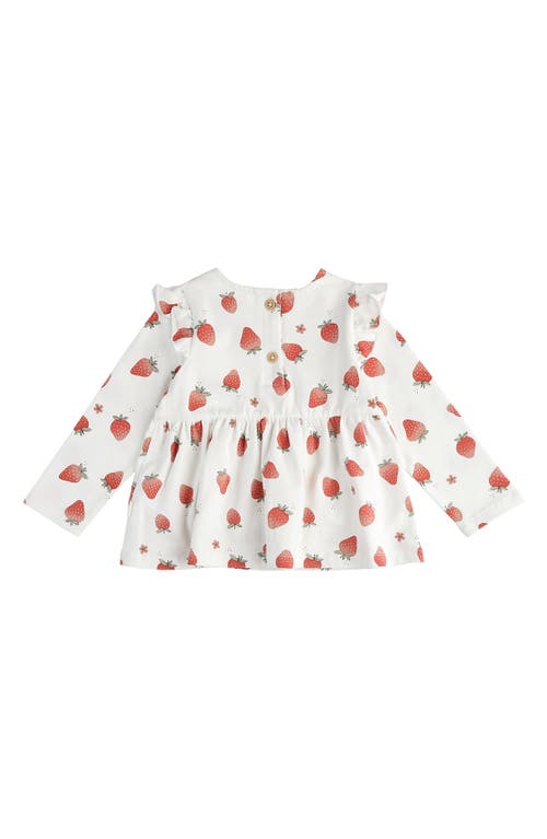 Shop Firsts By Petit Lem Strawberry Print Ruffle Top & Leggings Set In Off White