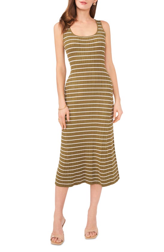 Shop Halogen Stripe Knit Tank Dress In Olive Drab