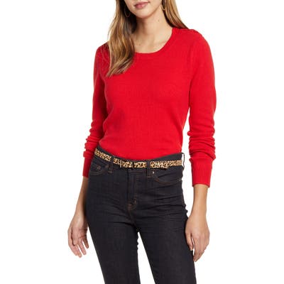 1901 Shoulder Button Cotton & Wool Blend Crewneck Sweater, Red