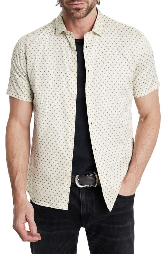 Shop John Varvatos Sean Medalion Print Short Sleeve Button-up Shirt In China White