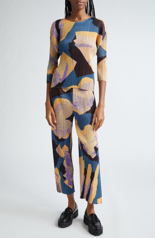 ISSEY MIYAKE PLEATS PLEASE ISSEY MIYAKE METEORITE PRINT PLEATED THREE-QUARTER SLEEVE TOP 