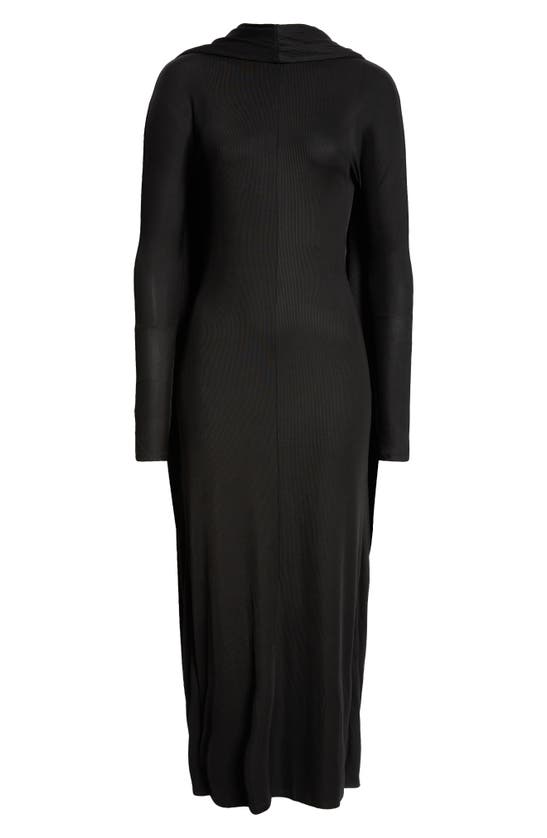 Shop Jacquemus Joya Long Sleeve Drape Dress In Black