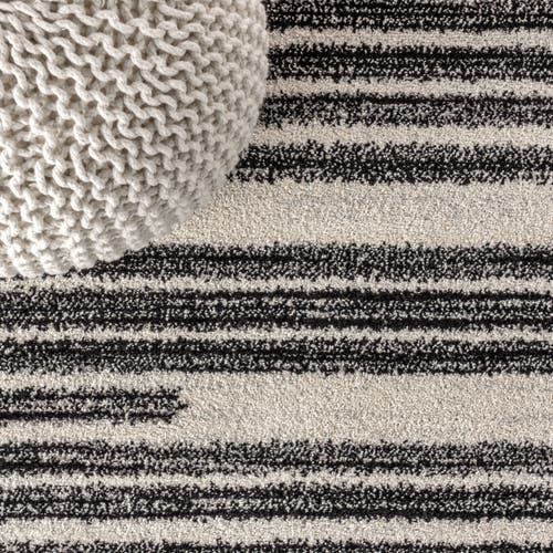 Jonathan Y Khalil Modern Berber Stripe Round Area Rug In Cream/black