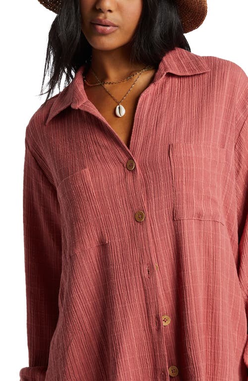 Shop Billabong Swell Gauze Button-up Shirt In Pink Clay