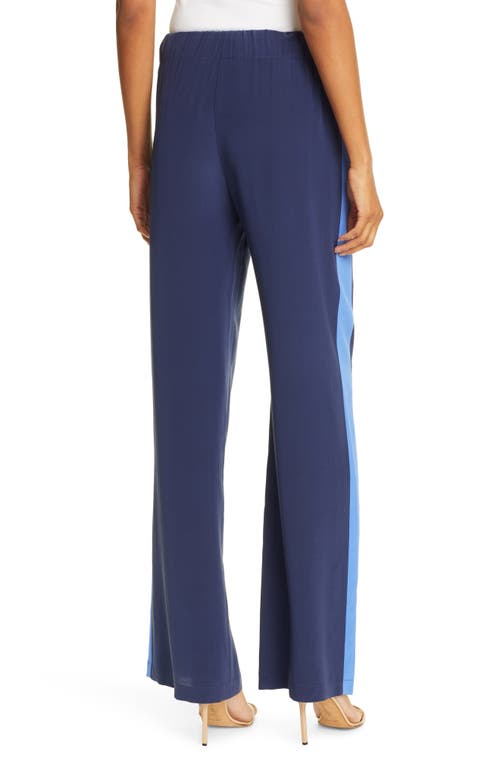 Shop Dvf Ellington Side Stripe Drawstring Silk Pants In New Navy/baja Blue