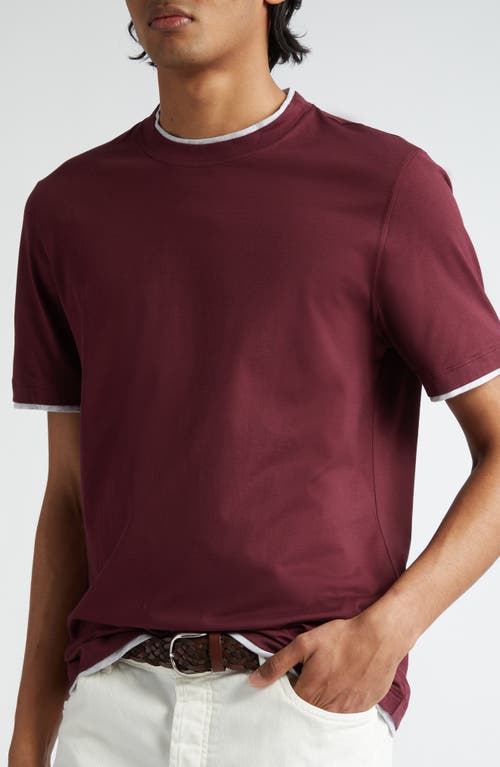 Shop Brunello Cucinelli Tipped Cotton T-shirt In Rosso/grigio Chiaro