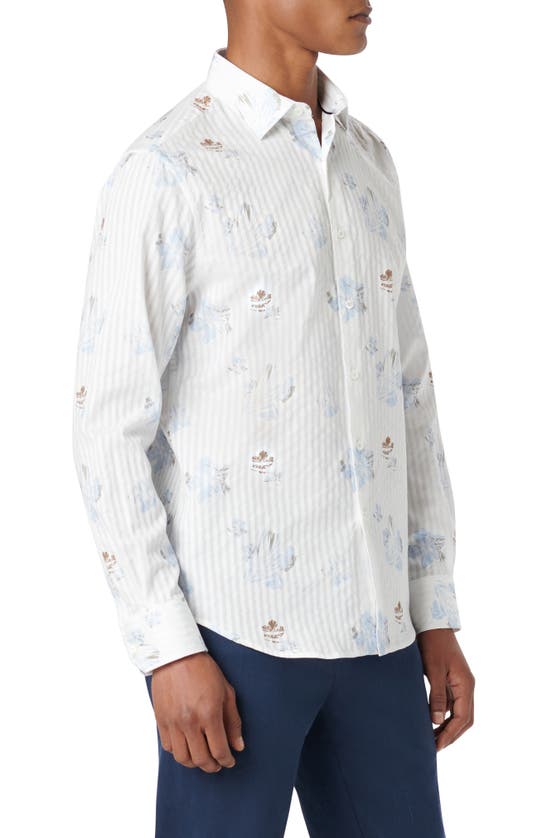 Shop Bugatchi Julian Floral Stripe Button-up Shirt In Sky