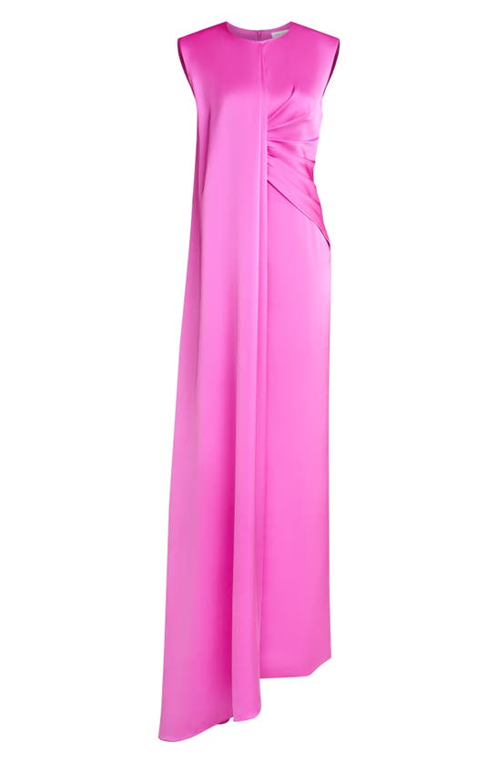 Halston Tara Pleat Drape Satin Gown In Taffy