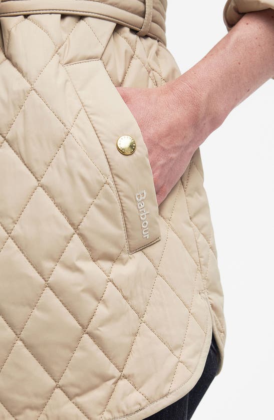 Shop Barbour Reil Quilted Belted Recycled Polyester Jacket In Safari/ Primrose Hessian