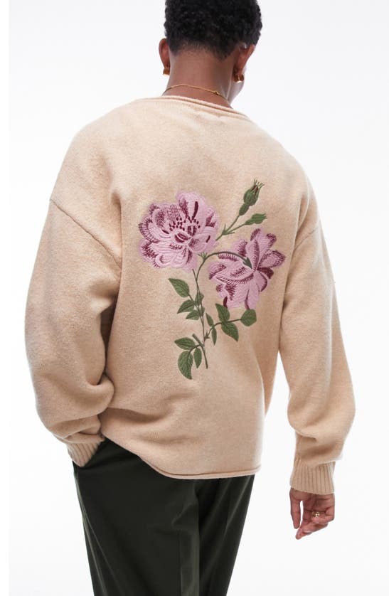 Shop Topman Floral Embroidered Cardigan In Stone
