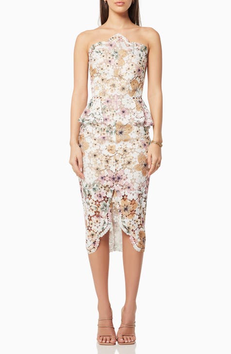 Times Floral Print Strapless Lace Cocktail Dress