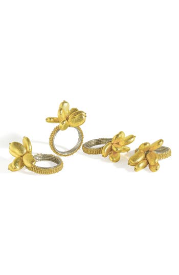Tiramisu Golden Blossom Floral 4-pack Napkin Rings In Gold