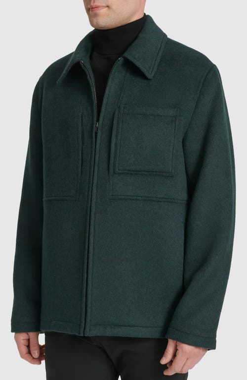 Cole Haan Felt Zip Front Shirt Jacket In Dark Green