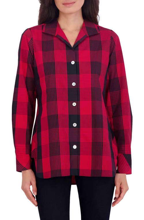 Foxcroft Pandora Buffalo Plaid Cotton Blend Button-Up Shirt Red at Nordstrom,