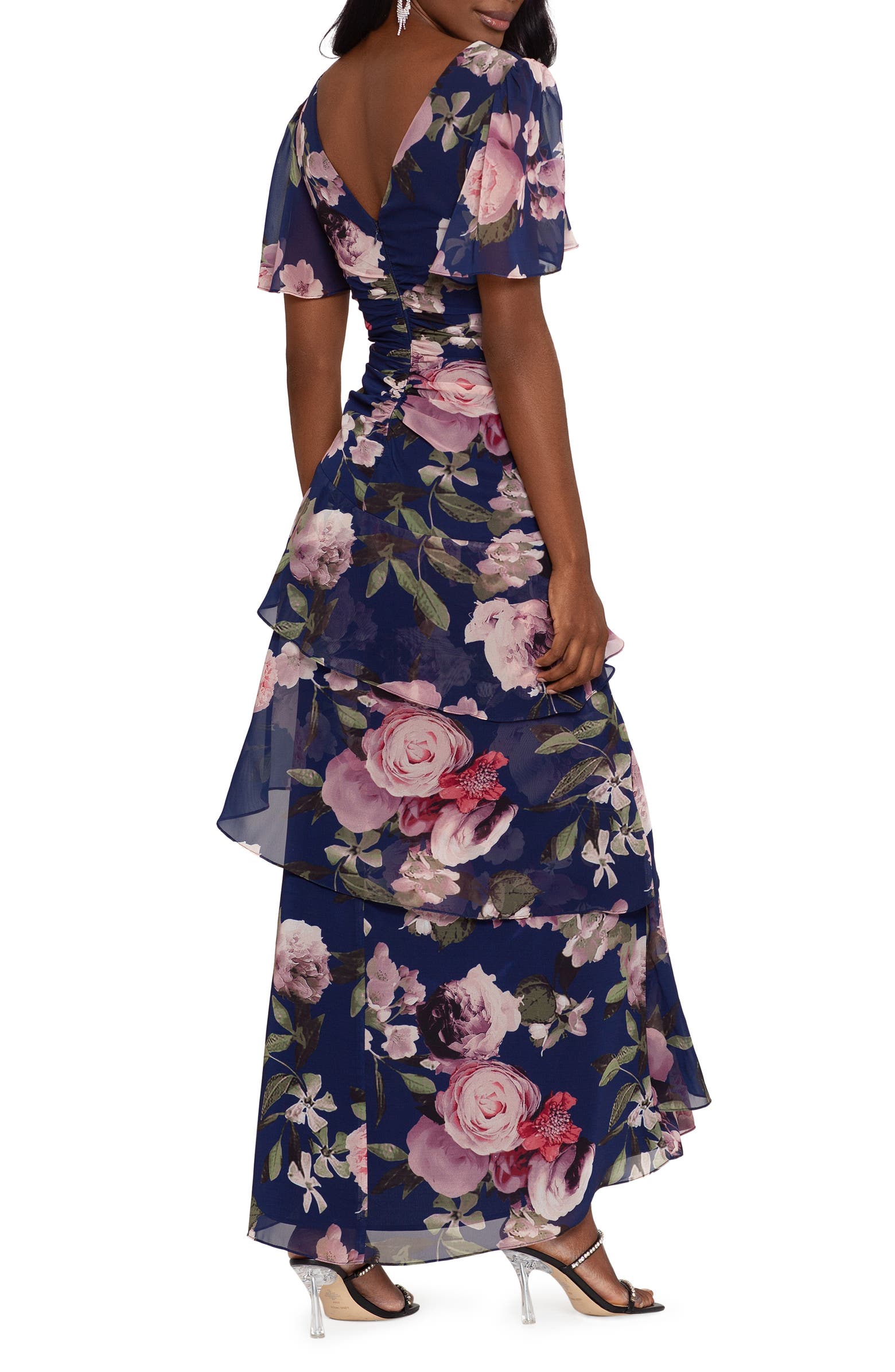 Xscape Floral Tiered Chiffon Gown | Nordstrom