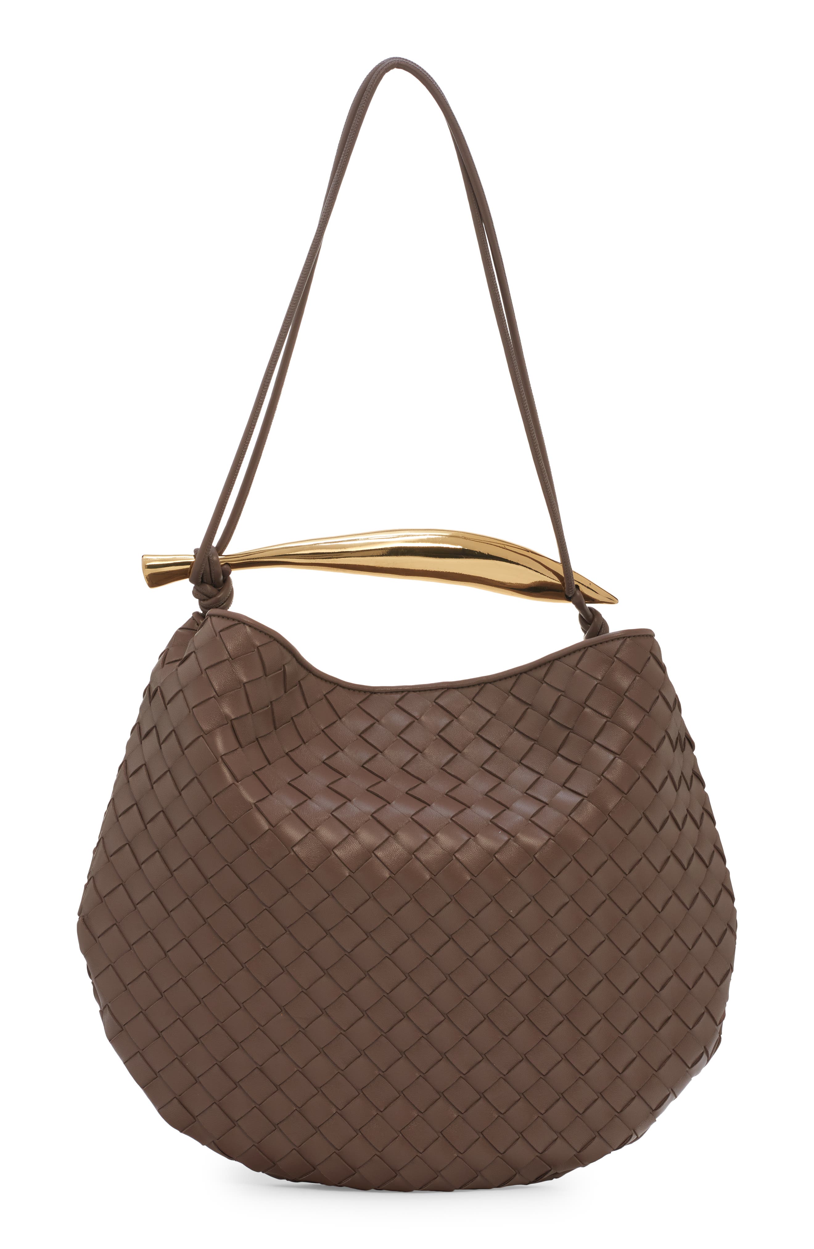 Brown Sardine metal-handle Intrecciato-leather bag