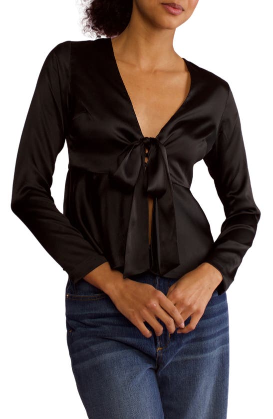 Cynthia Rowley Tie Front Silk Blouse In Black
