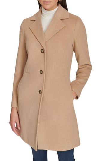 Calvin Klein Notch Wool Blend Coat In Camel