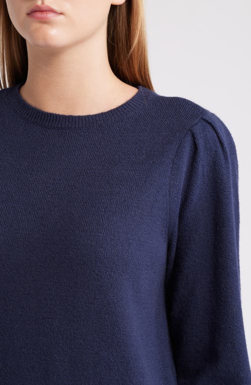 Shop Caslonr Caslon(r) Puff Sleeve Cotton Blend Crewneck Sweater In Navy Blazer