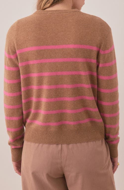 Marine Layer Harper Stripe Cashmere Sweater In Camel/pink