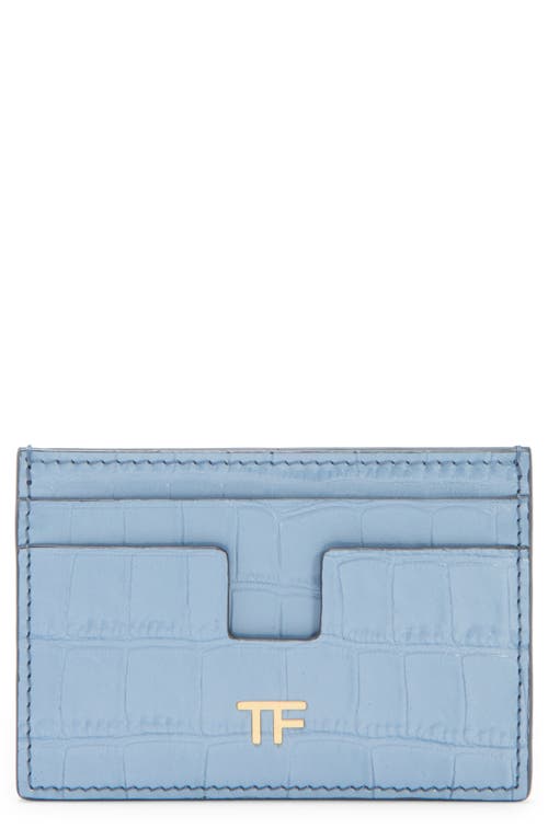 TOM FORD Croc Embossed Patent Leather Card Holder in Pale Blue