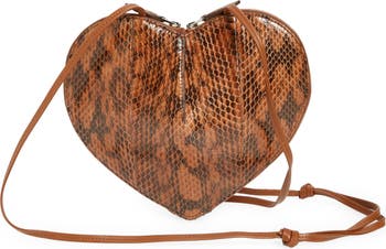 Alaïa Le Coeur Heart Snakeskin Embossed Leather Crossbody Bag in Brown