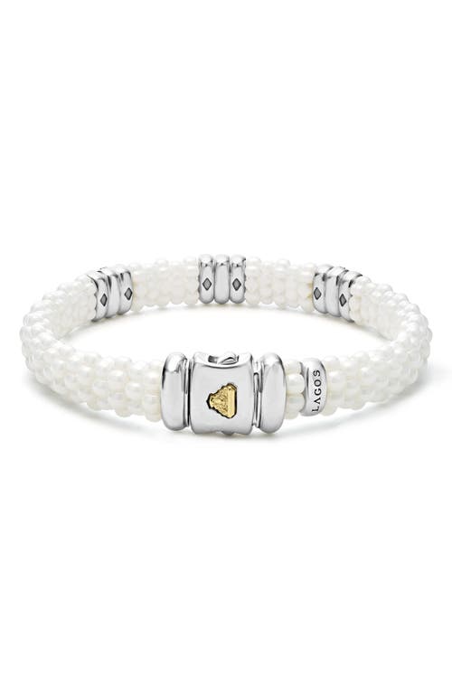 Shop Lagos White Caviar Triple Diamond Station Bracelet In Silver/diamond