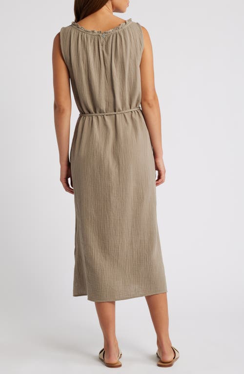 BEACHLUNCHLOUNGE BEACHLUNCHLOUNGE MADDISON RUFFLE TIE BELT COTTON MIDI DRESS