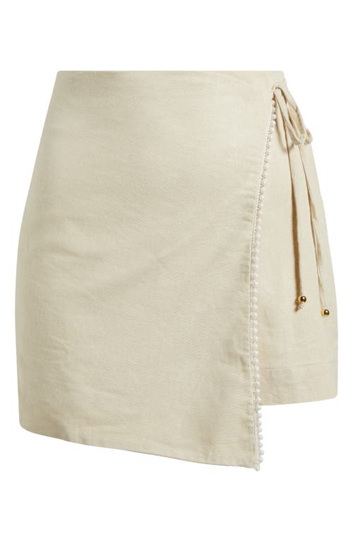 Shop Boamar Egypt Faux Pearl Accent Linen Blend Cover-up Wrap Skirt In Sienna