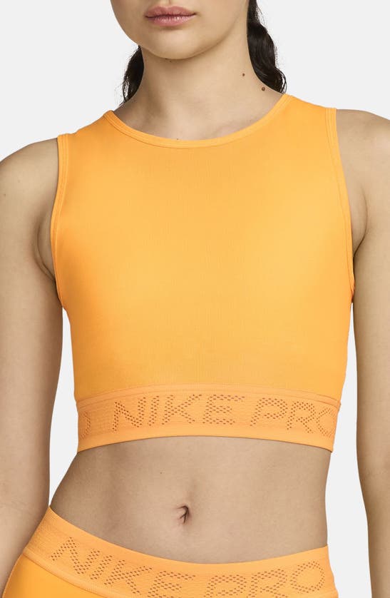 Shop Nike Pro Mesh Crop Tank In Sundial/ White