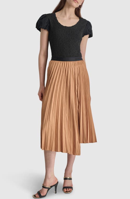 Shop Dkny Pleated Asymmetric Midi Skirt In Tawney