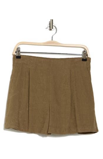 Industry Republic Clothing Pleated Linen Blend Shorts In Caper
