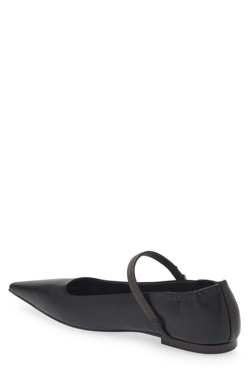 Brunello Cucinelli Black Ballet Shoes With Monil Detail On The Strap In Leather Woman In C101 Nero