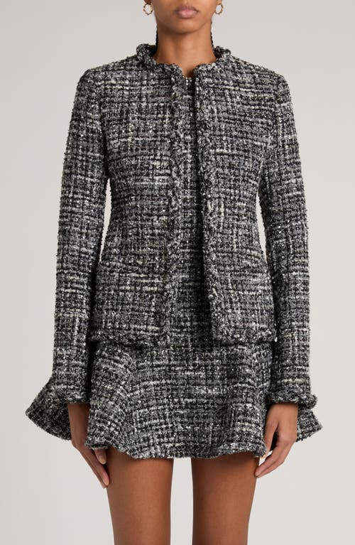 Valentino Braided Collar Tweed Fitted Jacket In Nero/grigio Medio/bianco