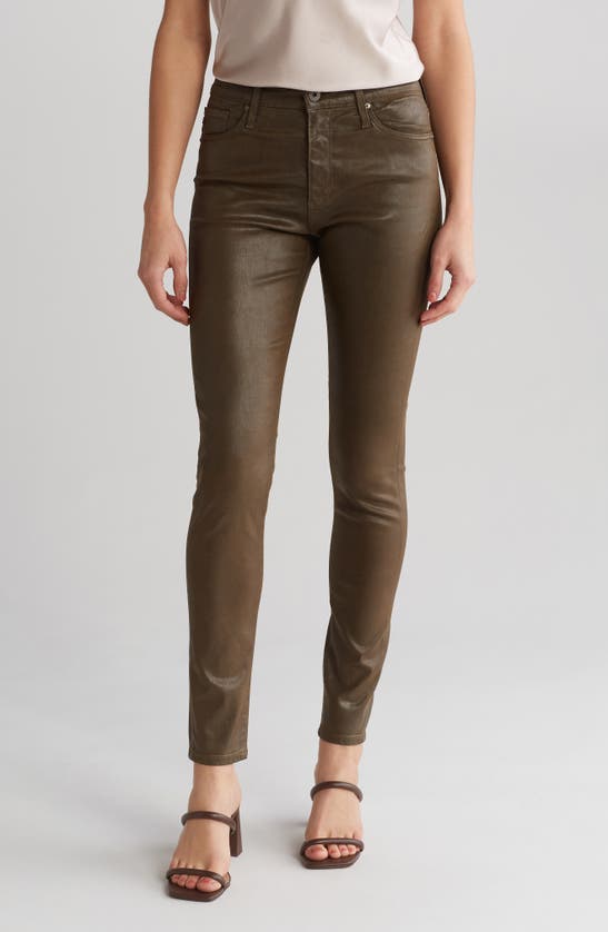Ag Farrah High Waist Coated Skinny Jeans In Brown