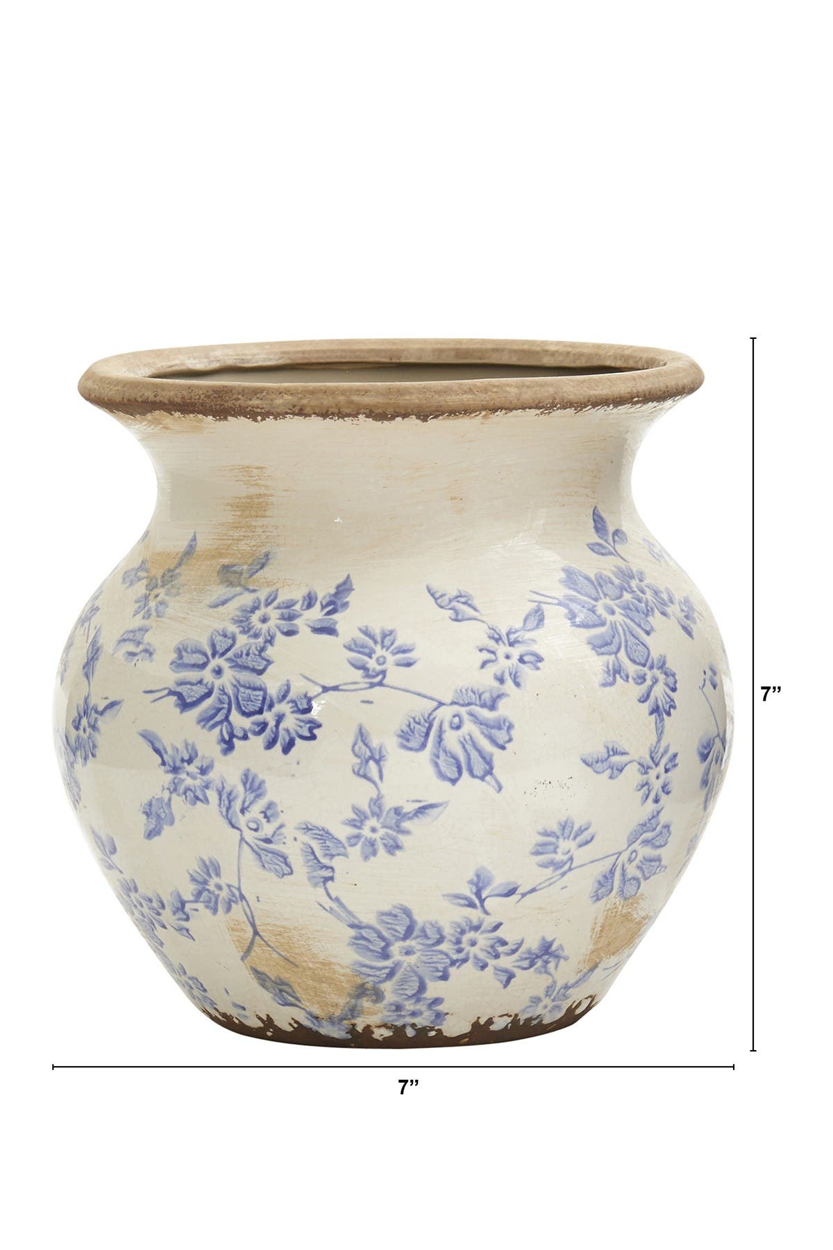 Nearly Natural 7in. Tuscan Ceramic Blue Scroll Urn Vase In Green