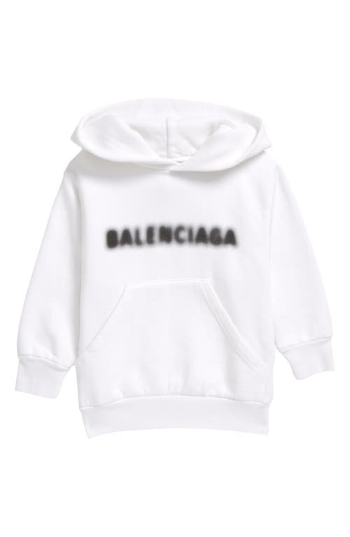 Balenciaga Kids' Blurred Logo Graphic Hoodie in White Black