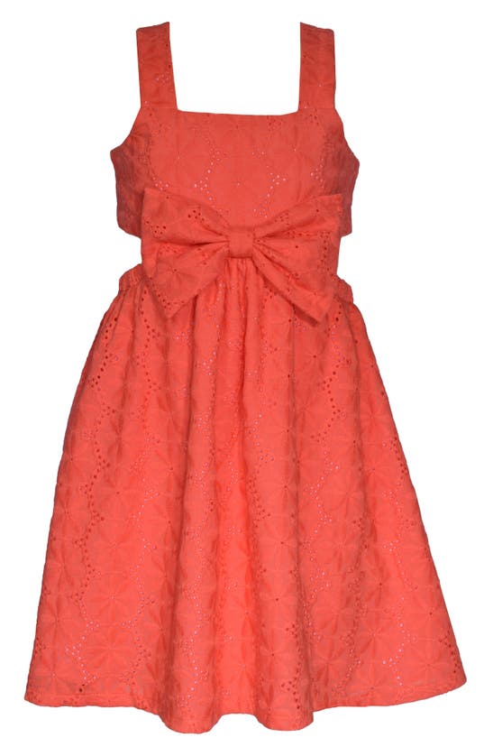 Shop Iris & Ivy Kids' Eyelet Embroidery Sleeveless Dress In Coral