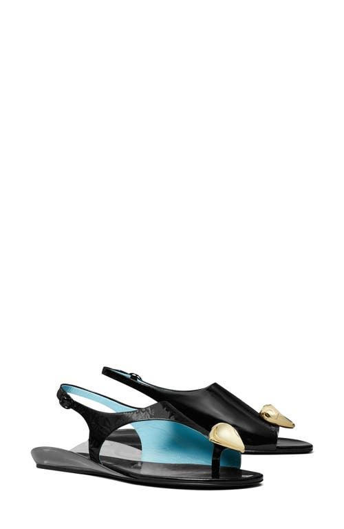 Tory Burch Patos Leather Pressed Coin Slingback Sandals In Nero