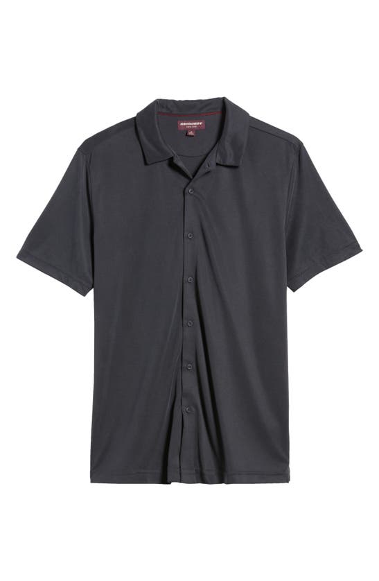 Shop Johnston & Murphy Bird's Eye Short Sleeve Knit Button-up Shirt In Black