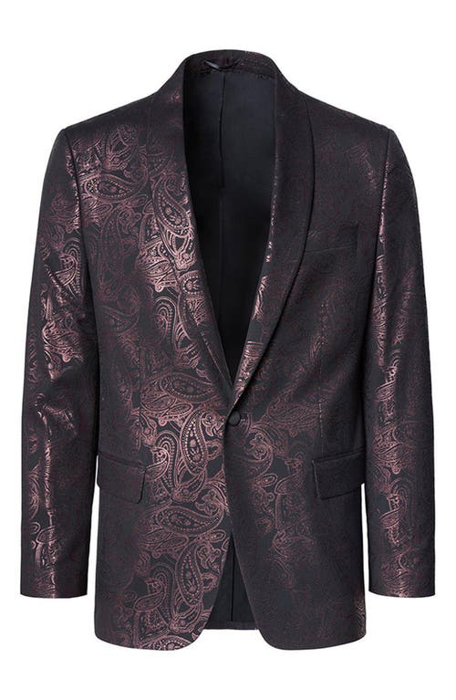 Ron Tomson Metallic Paisley Pattern Tuxedo Jacket In Burgundy