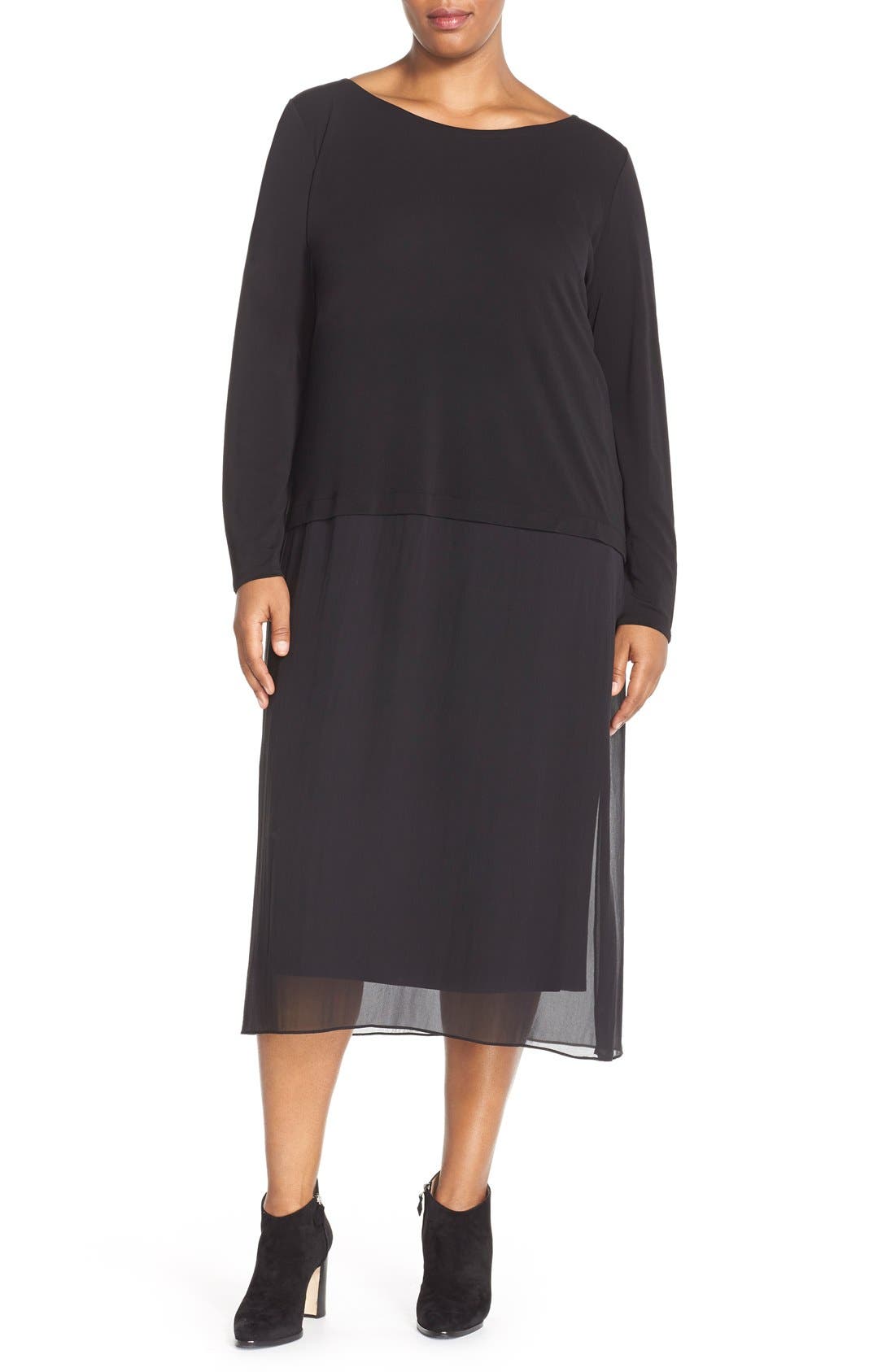 Eileen Fisher Ballet Neck Silk Jersey Dress (Plus Size) Nordstrom