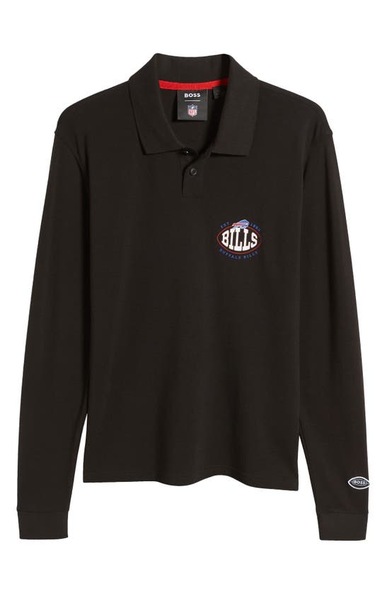 Shop Hugo Boss Boss X Nfl Patlong Long Sleeve Piqué Polo In Buffalo Bills Black