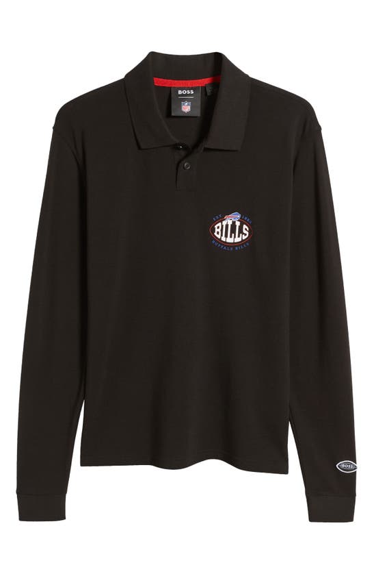 Hugo Boss Boss X Nfl Patlong Long Sleeve Piqué Polo In Buffalo Bills Black