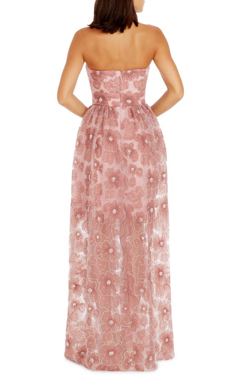 Shop Dress The Population Audrina Beaded Floral Strapless Gown In Mauve Multi