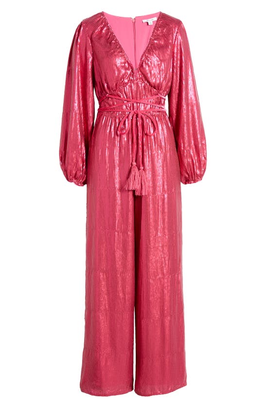 Shop Btfl-life Liza Sequin Long Sleeve Jumpsuit In Vermillion