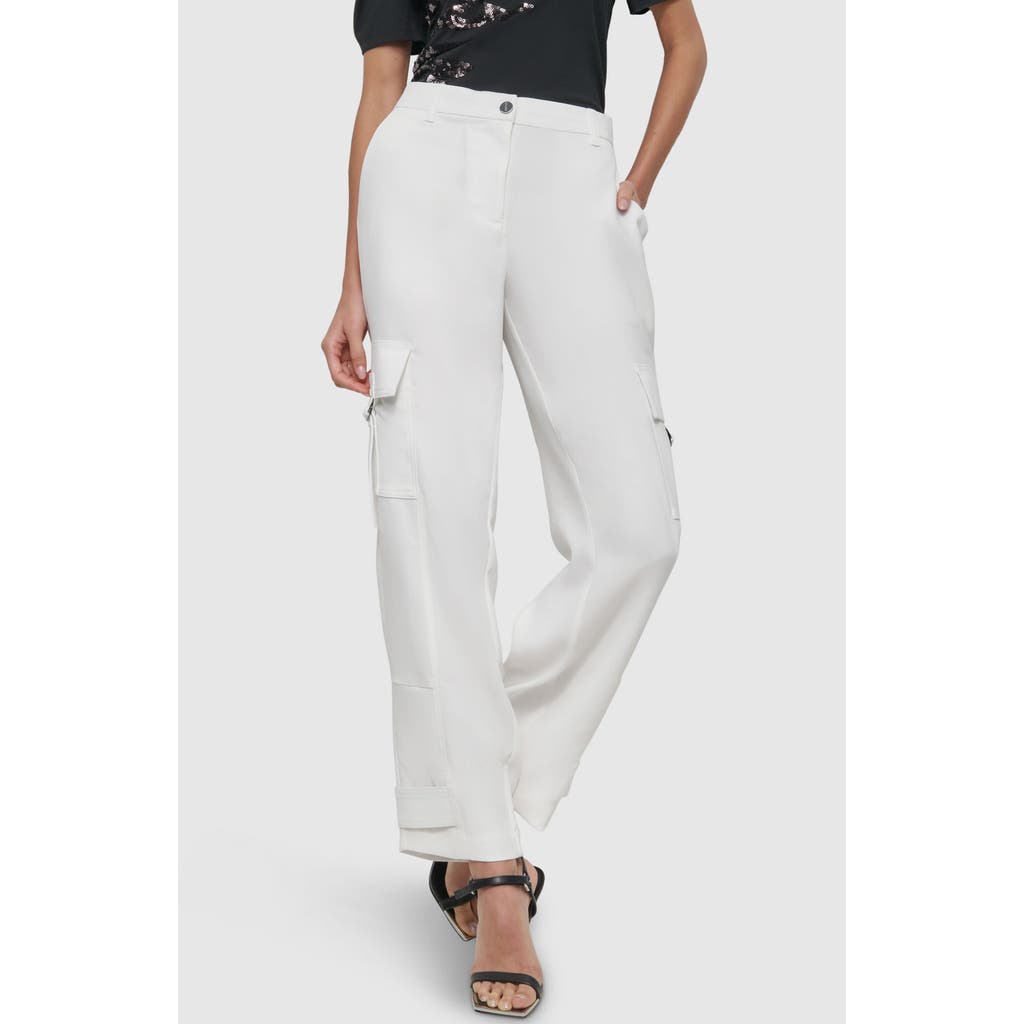 DKNY Satin Cargo Pants in Ivory