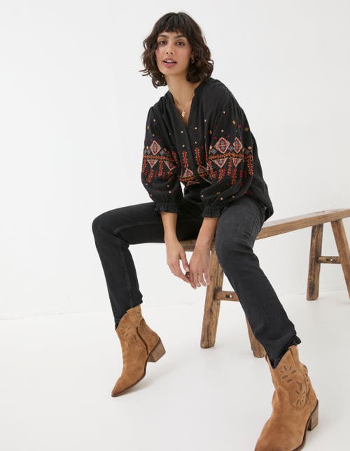 Shop Fatface Elana Embroidered Blouse In Black